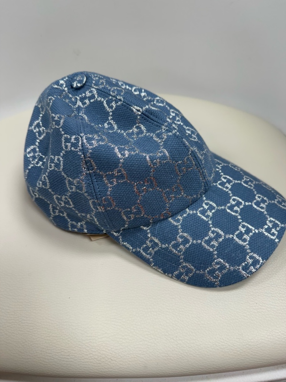 Gucci Blue GG Monogram Metallic Baseball Cap Hat Size S 56cm Made in Italy - Picture 2 of 11